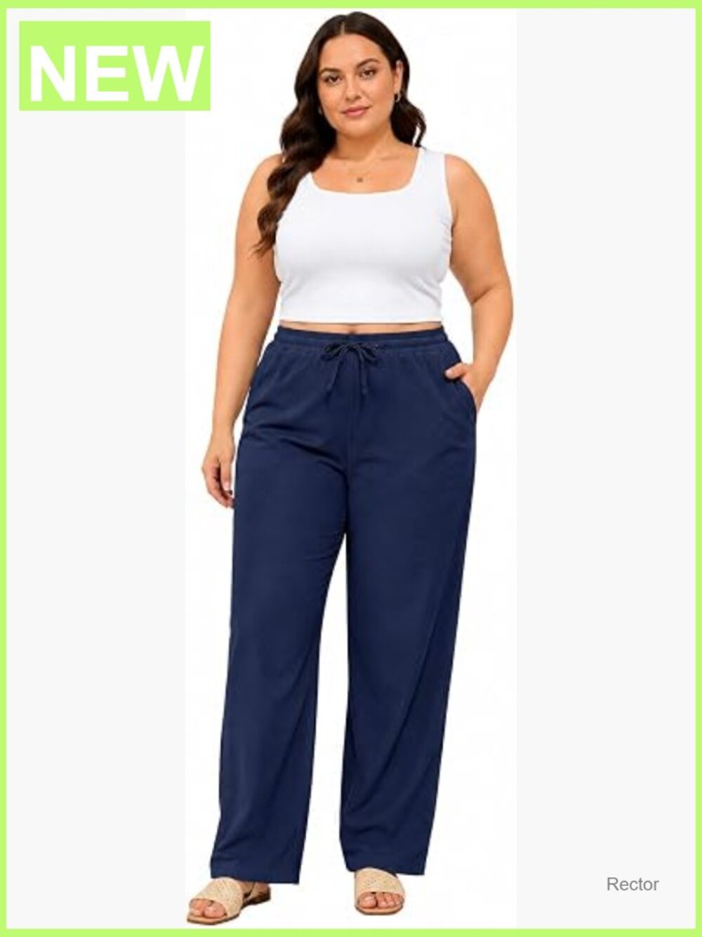 Plus Size Linen Wide Leg Pant Breathable Cotton Blend Drawstring Palazzo